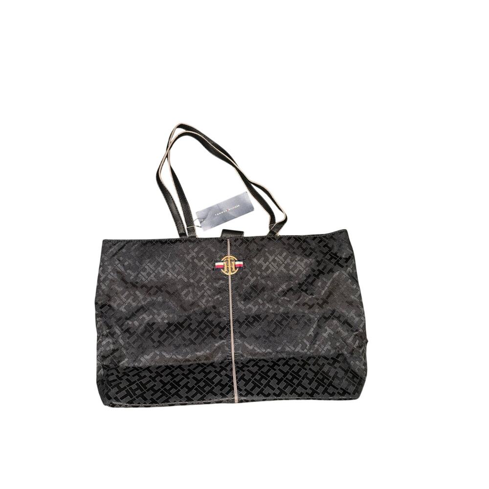 Tommy Hilfiger Black and Navy Monogram PVC Tote Bag NWT